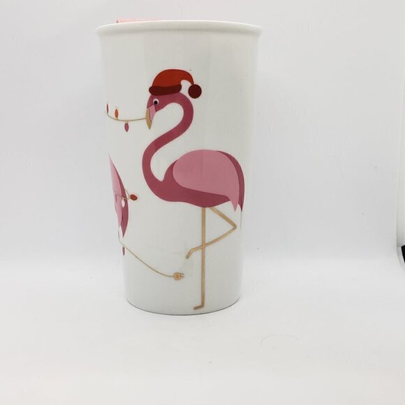 David's Tea Twisted Flamingo Christmas Ceramic Travel Cup Mug - Picture 2 of 6